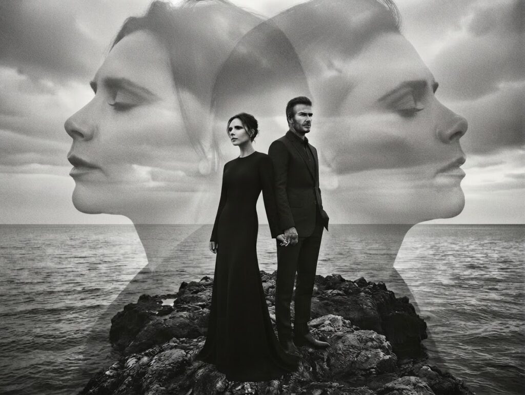 Black & White Sea Rock Couple Portrait