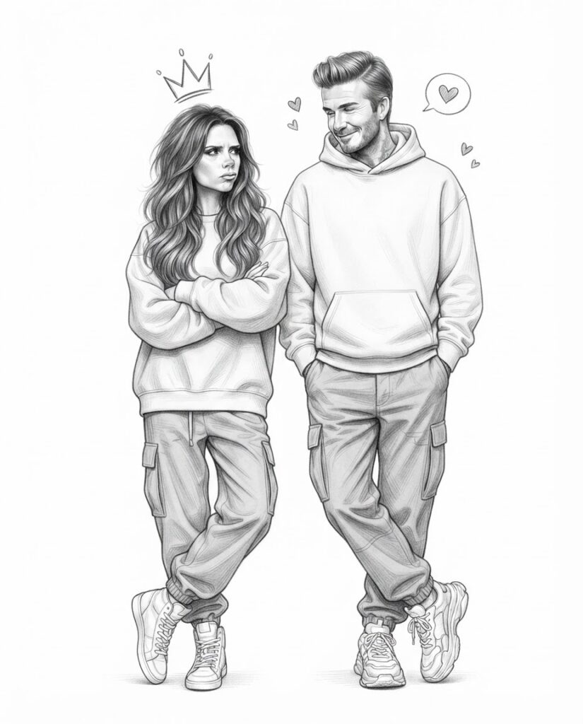 Matching Hoodie Couple Pencil Illustration