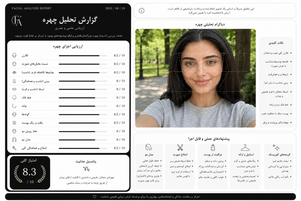 پرامپت ارزیابی جذابیت و تناسبات چهره
