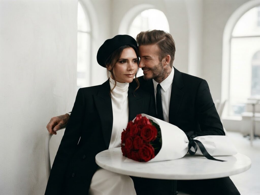 پرامپت عکس دونفره با دسته گل رز